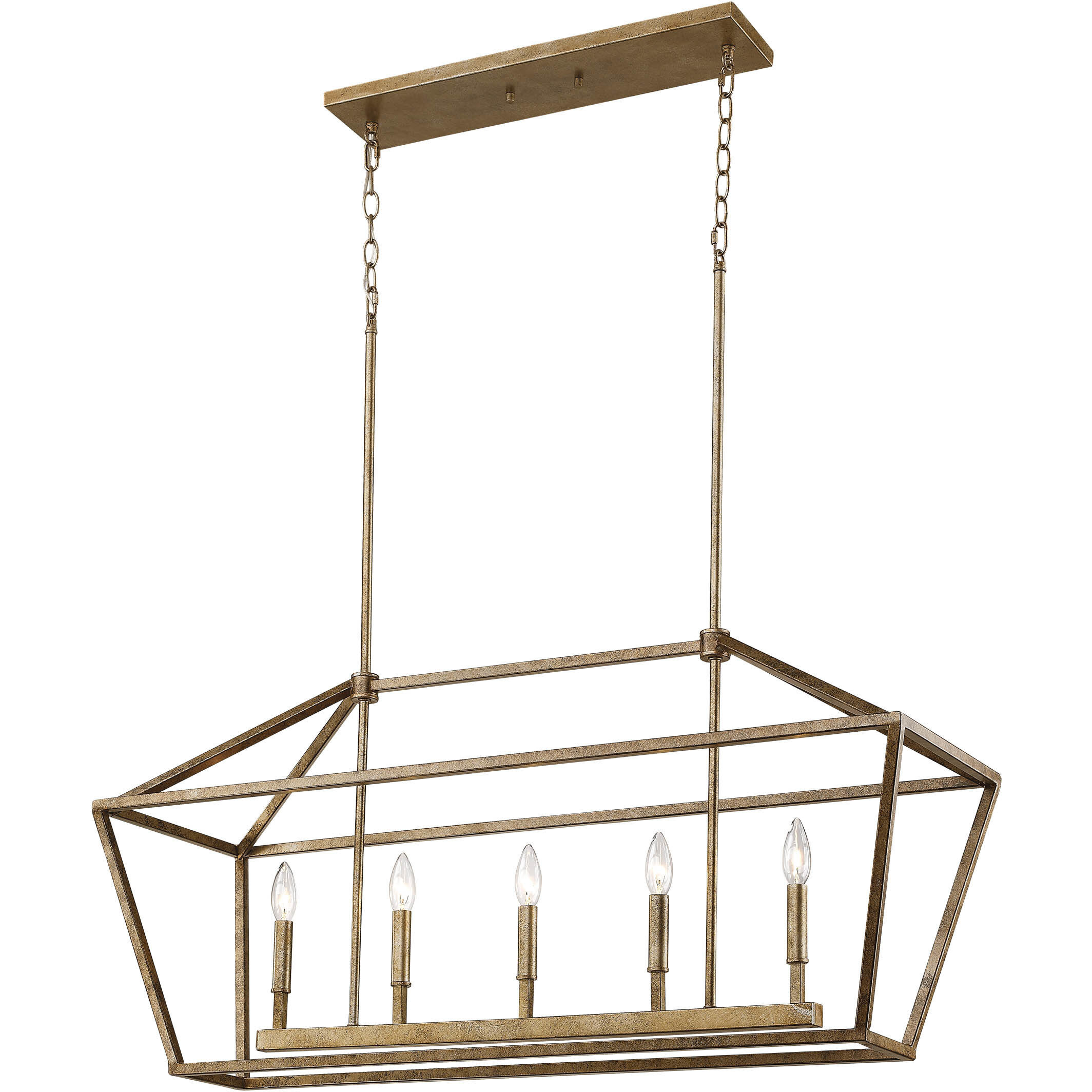 Corona 5 Light 40 inch Vintage Gold Linear Chandelier Ceiling Light